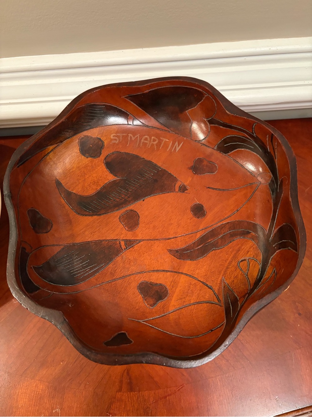 Vintage Hand-Carved Decorative St. Martin Wooden Bowl